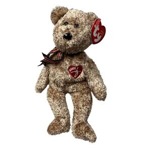 Ty Beanie Babies Collection 2002 Signature Bear Tan Brown Red Heart Bow Plush